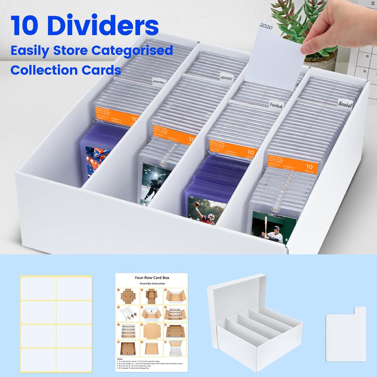 Pulchra 4 Pack Trading Graded Card Storage Box - 4 Rows Graded Card Case Holds 176 PSA Slab Cards, Graded Card, Cardboard Holder Organizer Boxes with Dividers for Sport Cards PSA/GMA/CSG/SGC/HGA/MTG