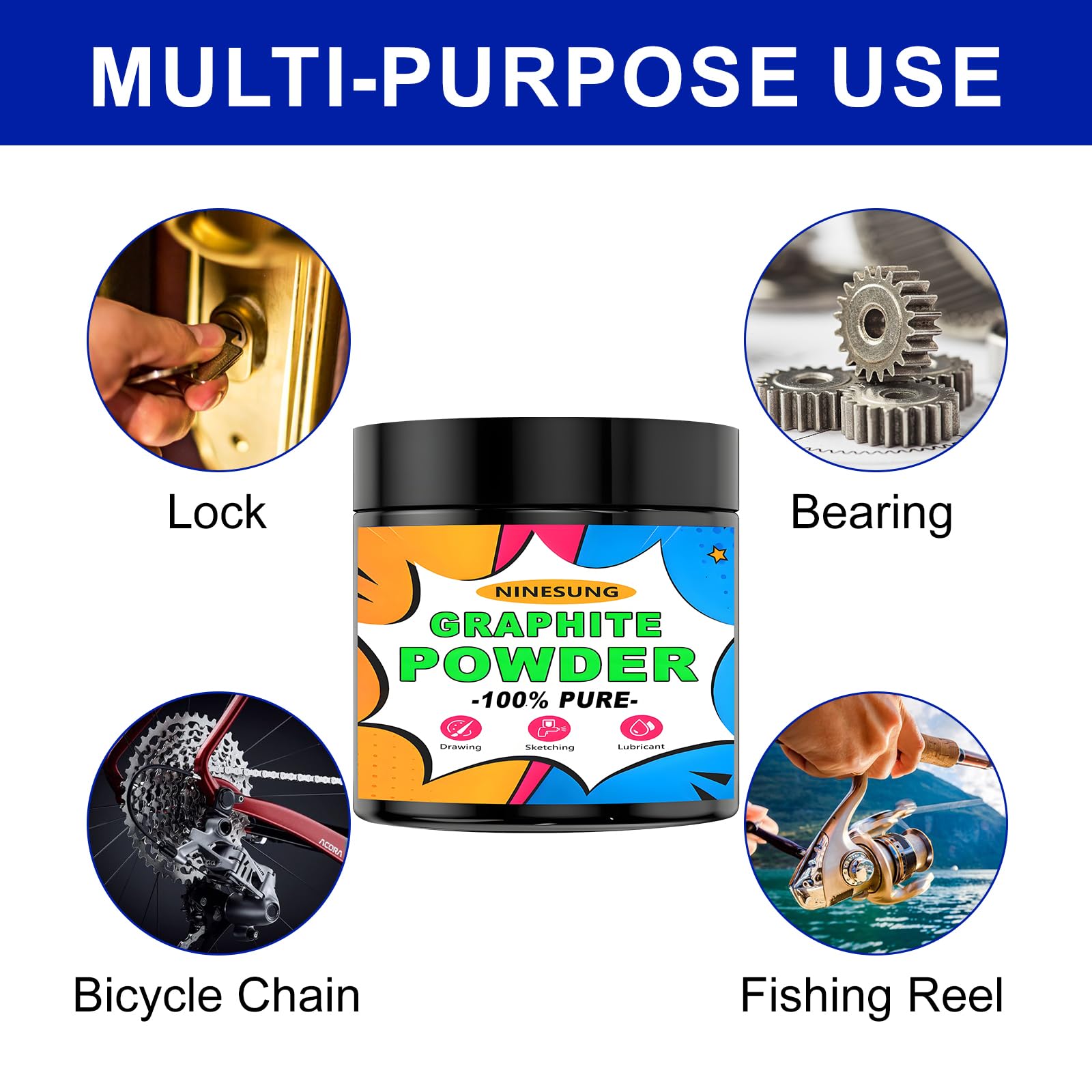 Microfine Pure Graphite Powder, 2000 Grit Powdered Graphite, Dry Powdered Graphite Lubricant, Charcoal Powder for Drawing, Sketching, Pencils, Locks, Bearings, Black - 8 Ounces
