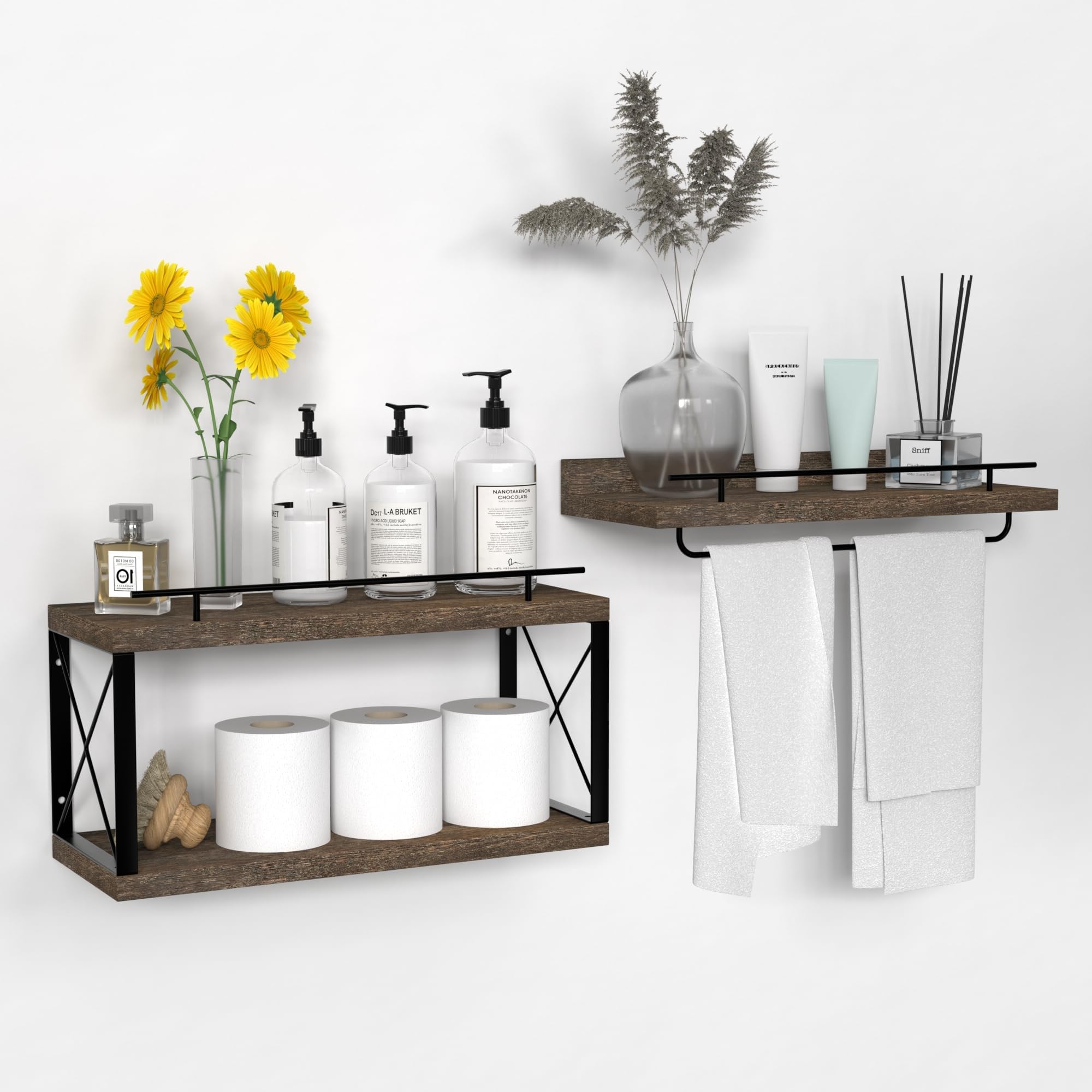 Amazon.com: NATURE'S SOURCE 3 Tier Floating Bathroom Shelves Over ...