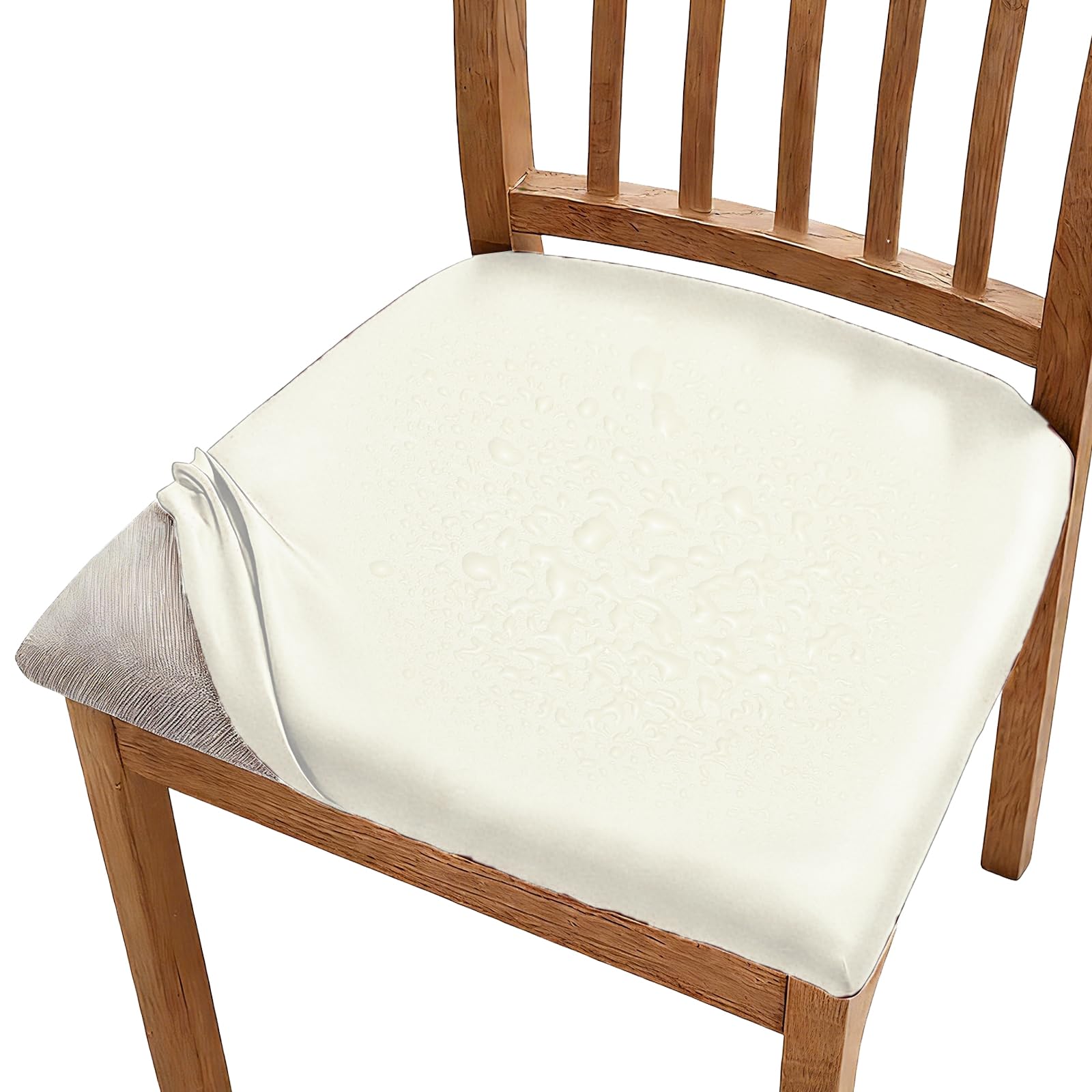 sourcing map PU Leather Covers for Dining Room Chairs, Soft Waterproof Dining Seat Covers Removable Stretch Chair Cushion Slipcovers with Elastic Band for Home, Kitchen(45-56cm, L, White)