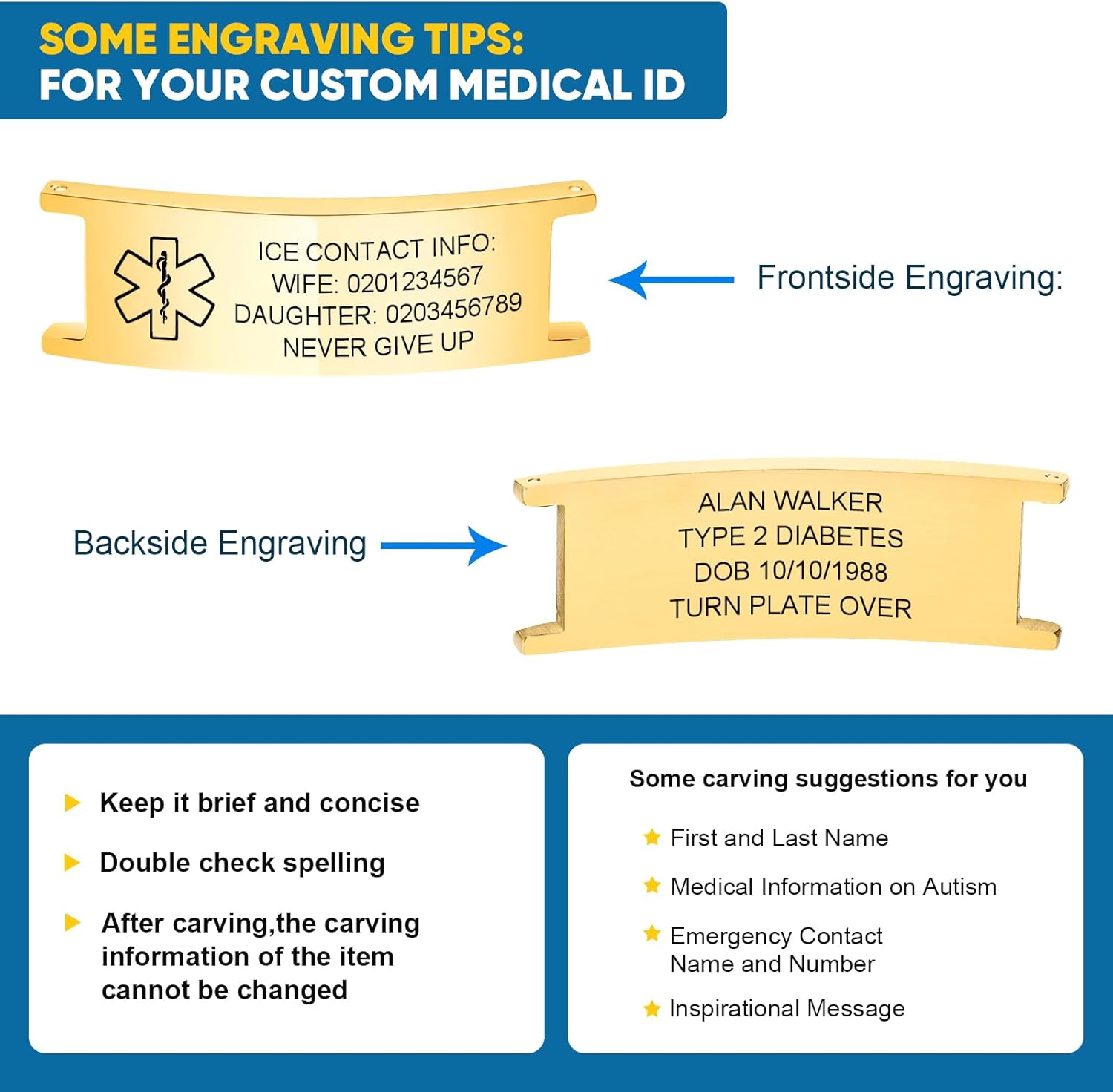 Gamtic Personalized Medical Alert Bracelet Customizable Emergency ID Bracelet Watch Band Style Bracelets Free Engraved Alert Bracelets for Allergy Epilepsy Diabetic Seizure Alzheimers Autism - Image 6