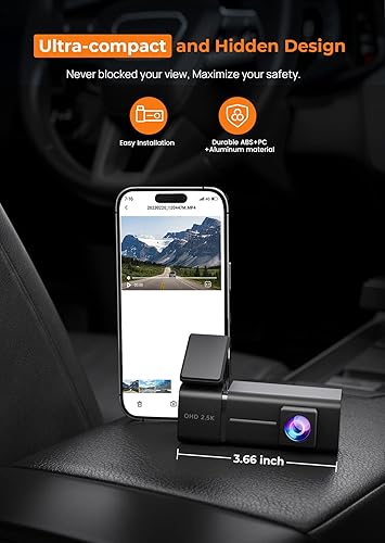 Miniatura 6 de Cámara de salpicadero, Veement 2.5k 1440P WiFi Dashcams, cámara de tablero para automóviles con aplicación, mini cámara para automóvil, tarjeta SD
