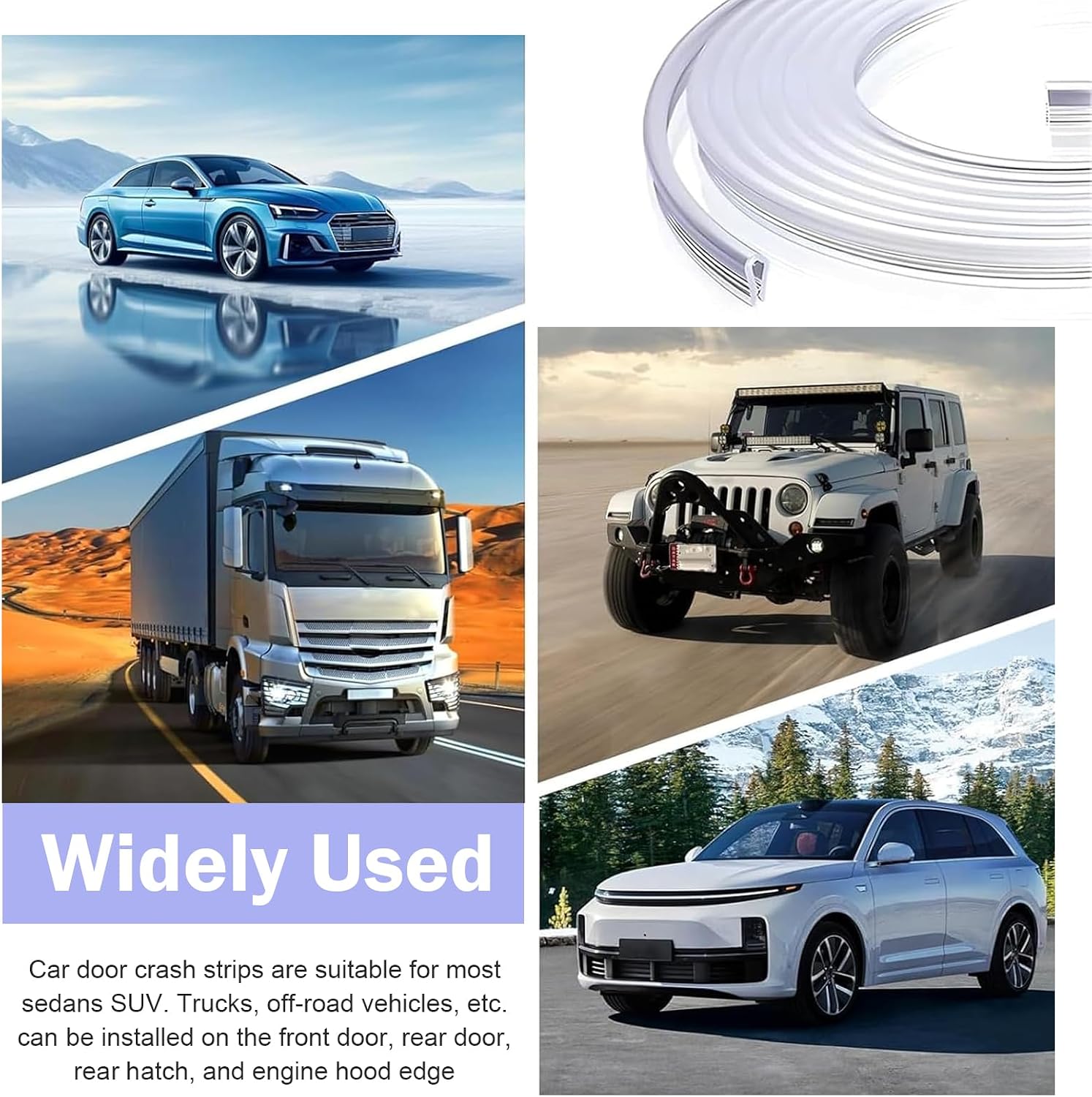 Car Door Edge Guard, 16.4 Ft U-shaped Anti-collision Protective Trim with Inner Grip Line, Flexible Cuttable Seal Strip for Door Hood Trunk, Self-adhesive Accessory for Cars (Transparent)