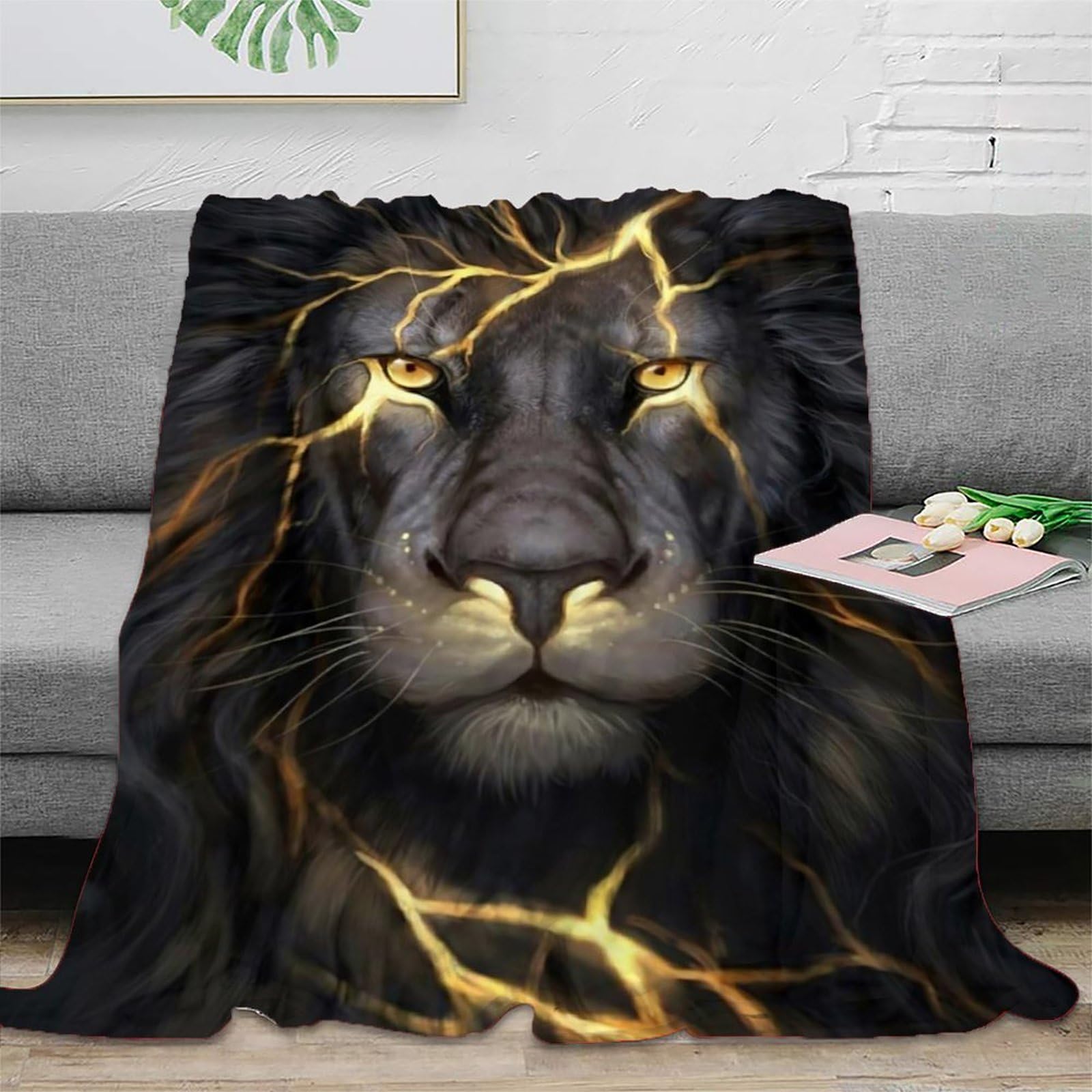 Couverture lion 3D en microfibre douce | Plaid lit fantastique 150x200cm