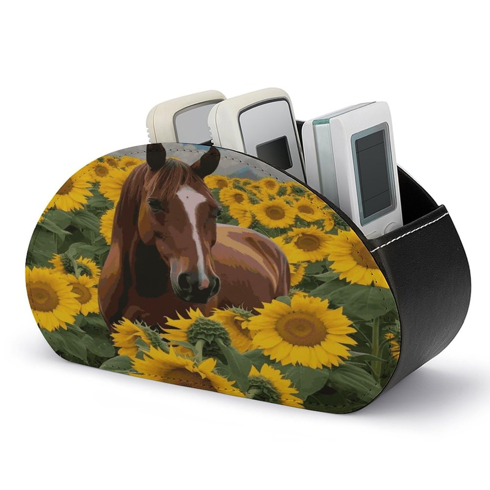 Btcowzrv Style Horse And Sunflower Remote Control Holder With 5 Compartments