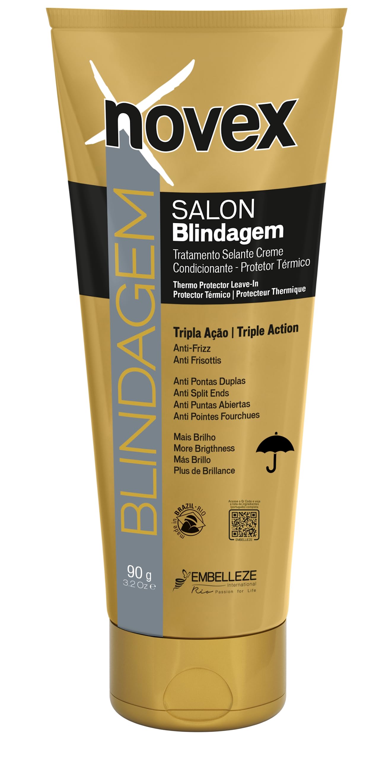 Salon Blindagem Thermo Protector Leave-In Hair Treatment, Conditions and Helps Protect Against Excessive Humidity, Suitable for Damaged, Colored or Chemically Treated Hair Types 90g