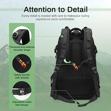 50L Large Capacity Multifunction Hiking Backpacks,Waterproof Rucksack for Men and Women, Durable Daypack for Hiking, Camping and Outdoor Adventures (Black)