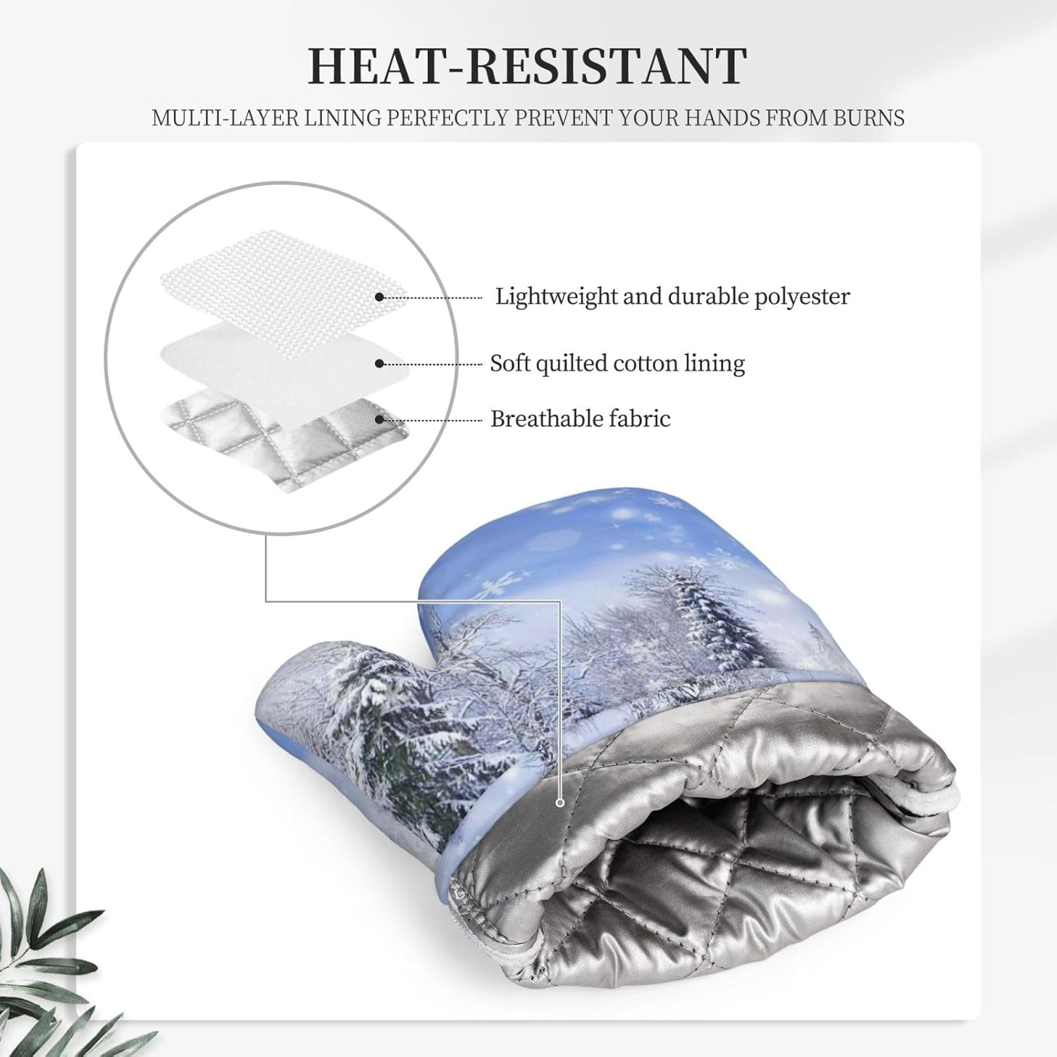 Winter Landscape Oven Mitts and Pot Holders Set of 4 Heat Resistant Kitchen Gloves with Silicone Palm Hot Pads for Baking Cooking Grilling BBQ