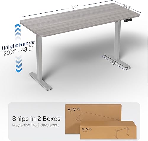 Miniatura 3 de VIVO DESK-KIT-1G6G - Escritorio eléctrico de pie de 60 x 24 pulgadas, ajuste de altura de memoria, serie 1B, parte superior en gris oscuro de una