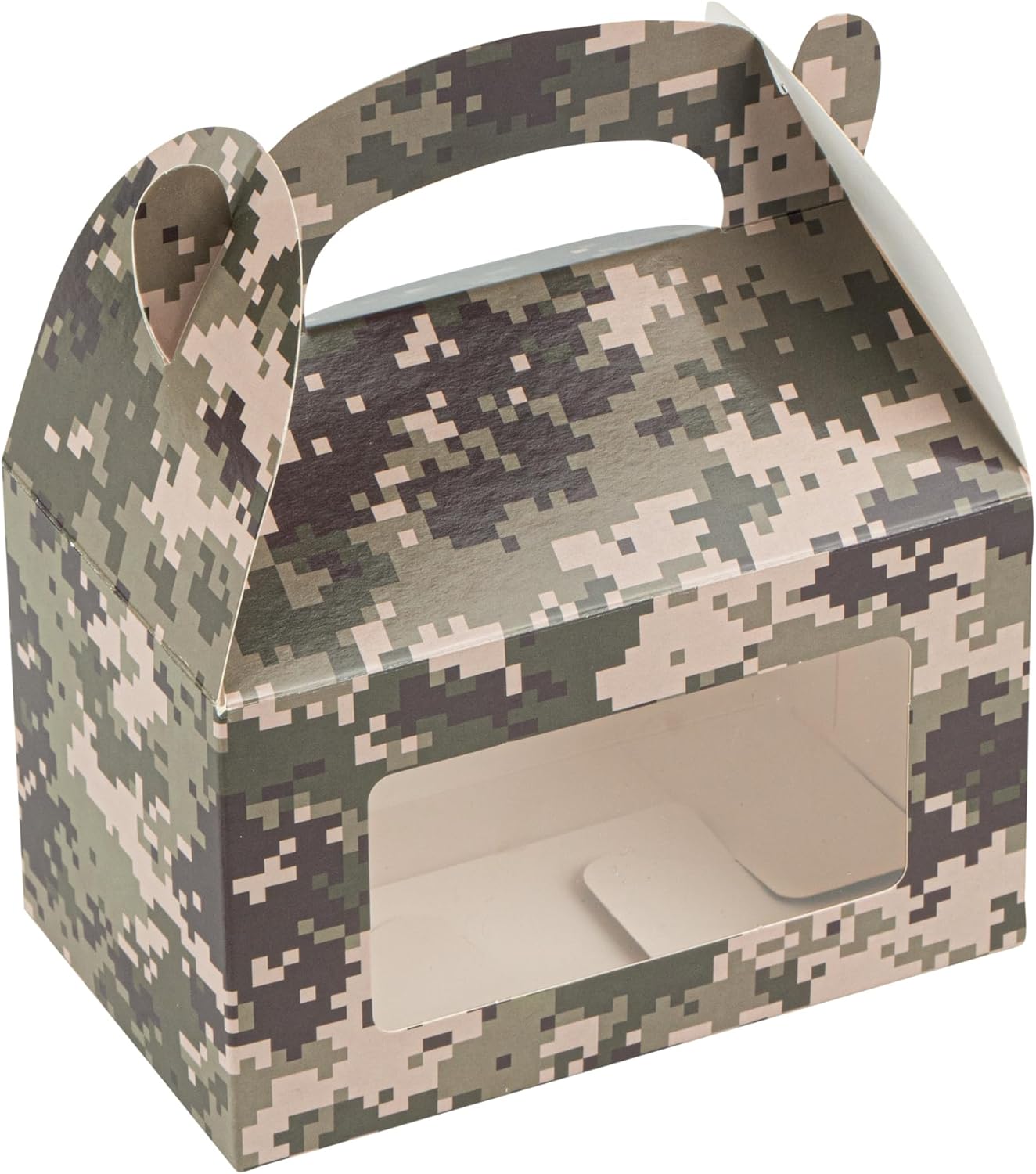 Bio Tek 6 x 3.5 x 3.5 Inch Gable Boxes For Party Favors, 25 Attractive Gift Boxes - Camouflage Print, Built-In Handle, Paper Barn Boxes, With Clear PET Window, For Parties - Image 2