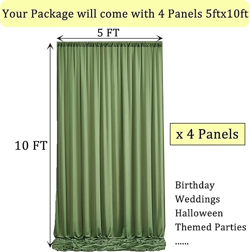 Miniatura 2 de Cortinas de fondo verde oliva de 20 x 10 pies sin arrugas para fiestas, cortinas de fondo de fotos verdes de poliéster grueso para bodas, fiestas de