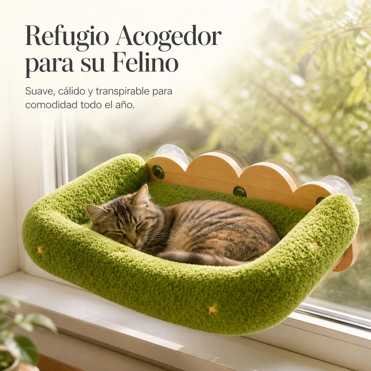 Amaca per Gatti da Finestra in Legno | Fissaggio con ventose, Lettino confortevole, Vigilanza ambiente, Per gatti esploratori