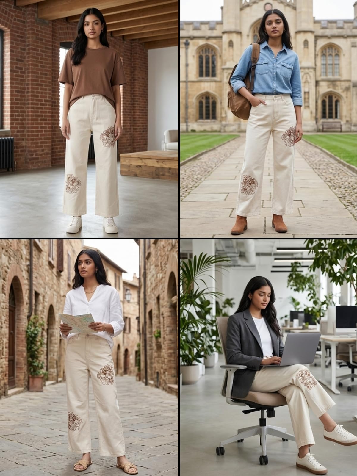 GRECIILOOKS Jeans da donna ricamati | Jeans estivi da donna in denim a gamba larga | Pantaloni casual a vita alta dritti per ufficio, vacanze e uso quotidiano
