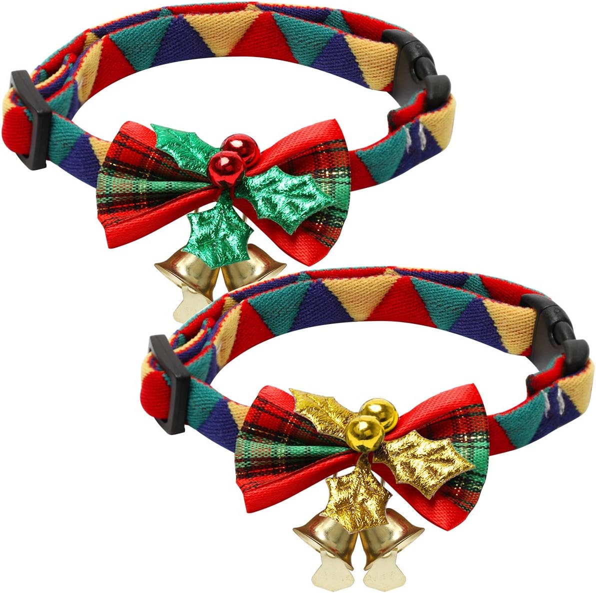 Coolrunner 2 Pack Cat Collar Breakaway with Cute Bow Tie and Bell, Christmas Cat Plaid Collar, Cute Bow Tie for Kitty and Some Puppies,…