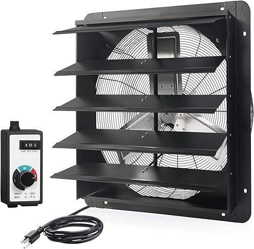 Miniatura 1 de VENTISOL Ventilador de obturador de escape de 24 pulgadas, con controlador de velocidad variable, ventiladores de ventilación montados en la pared