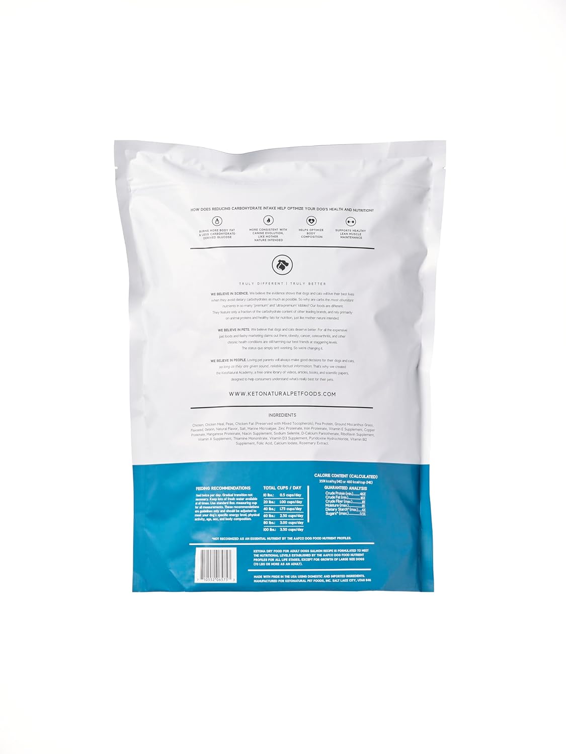 Ketona Chicken Recipe Adult Dry Dog Food, Natural, Low Carb (only 5%), High Protein (46%), Grain-Free, The Nutrition of a Raw Diet with The Cost and Convenience of a Kibble; 4.2lb