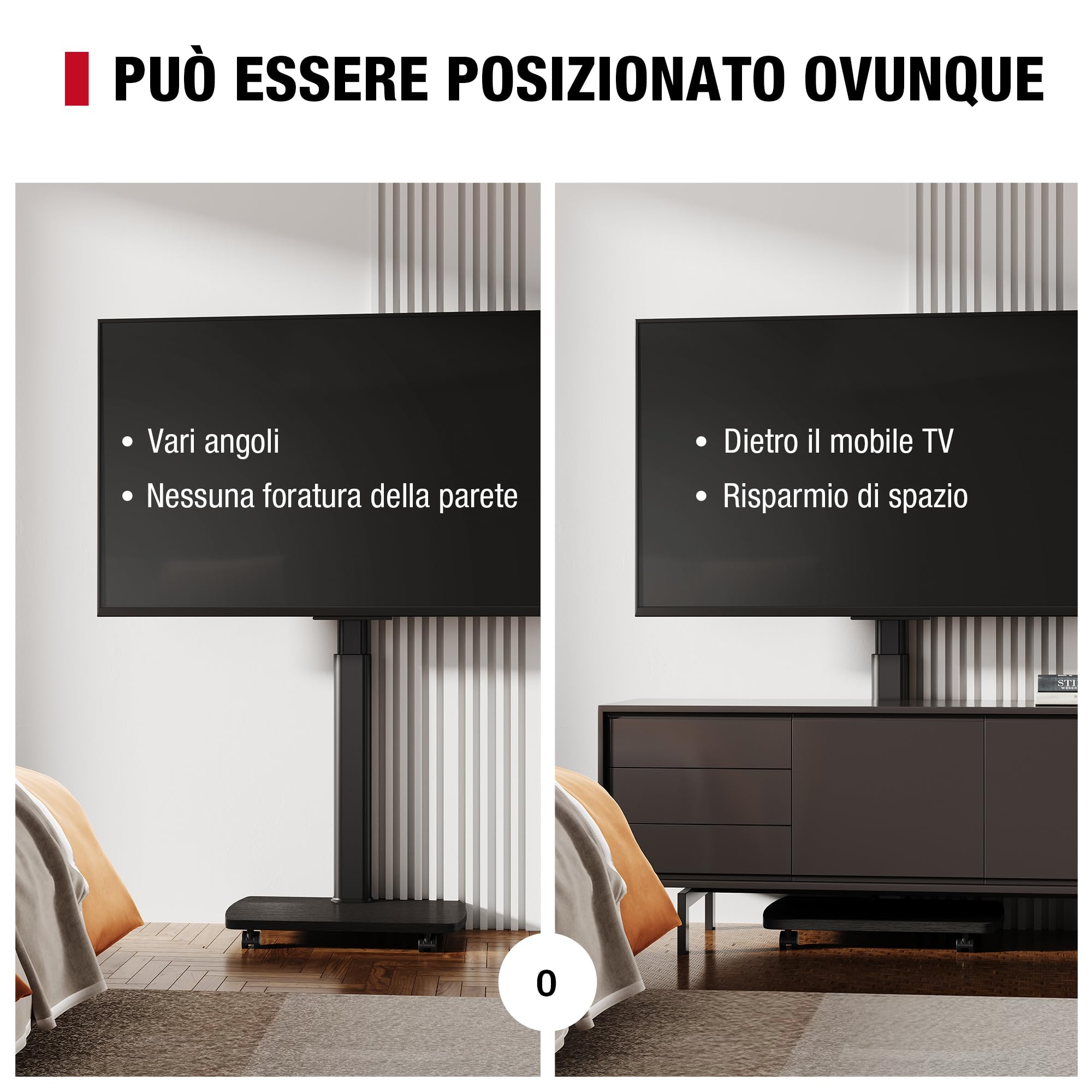 AOKCOS Carrello Porta TV con Ruote per 32-65 Pollici, Orizzontale e Verticale Supporto TV da Pavimento con Base in Legno, Inclinabile e Regolabile in Altezza, Max VESA 400x400mm 30kg (Nero)