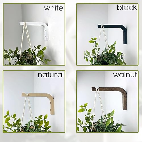 Miniatura 2 de EvenWood Juego de 2 ganchos para plantas para montar en la pared, gancho de madera para plantas de interior y exterior, soporte para macetas,