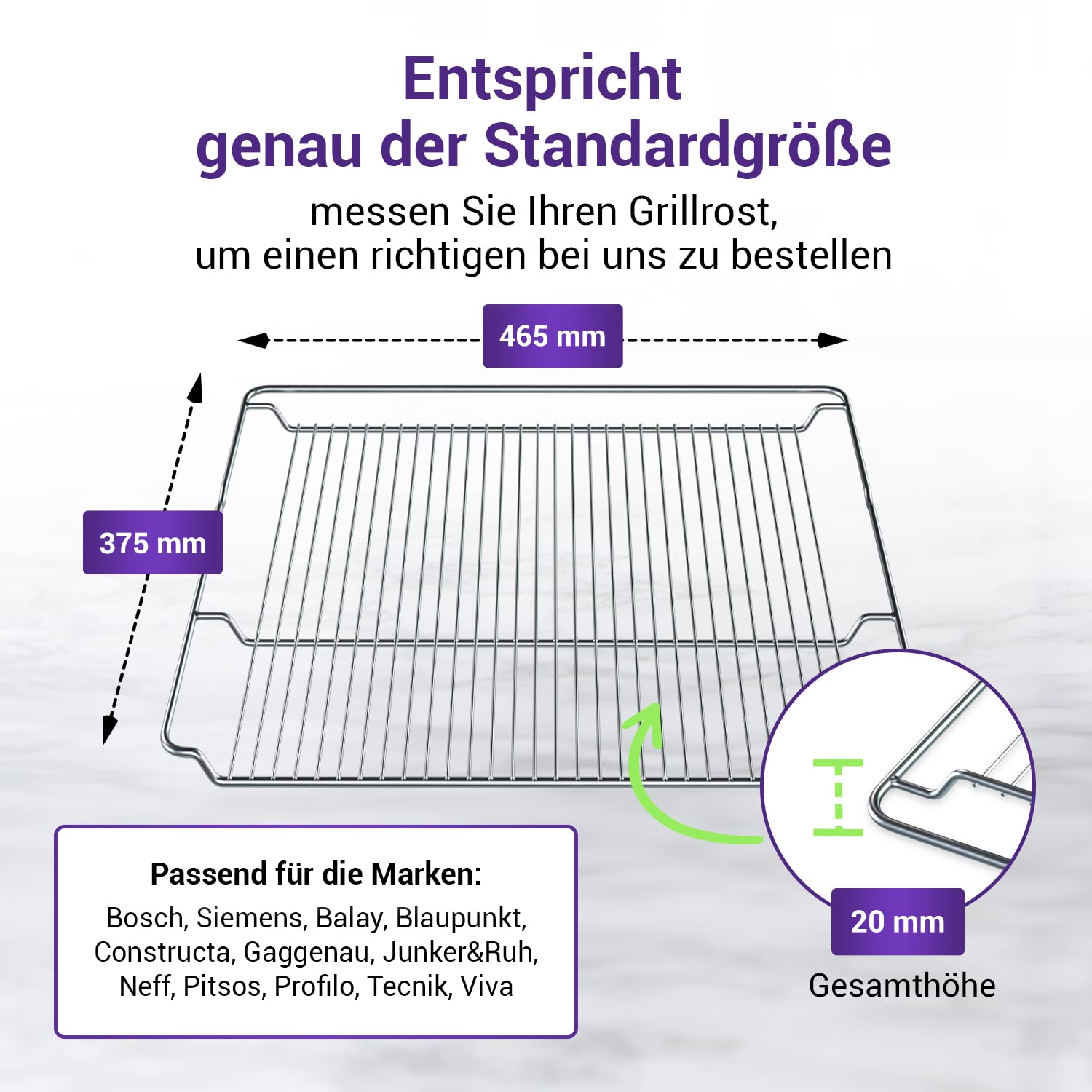 Viоks.pro Gitterrost für Backofen 465x375mm Ersatz für Bosch 00574876 HEZ334000 - Backofen Rost/Grillrost Edelstahl - Bosch Backofen Zubehör