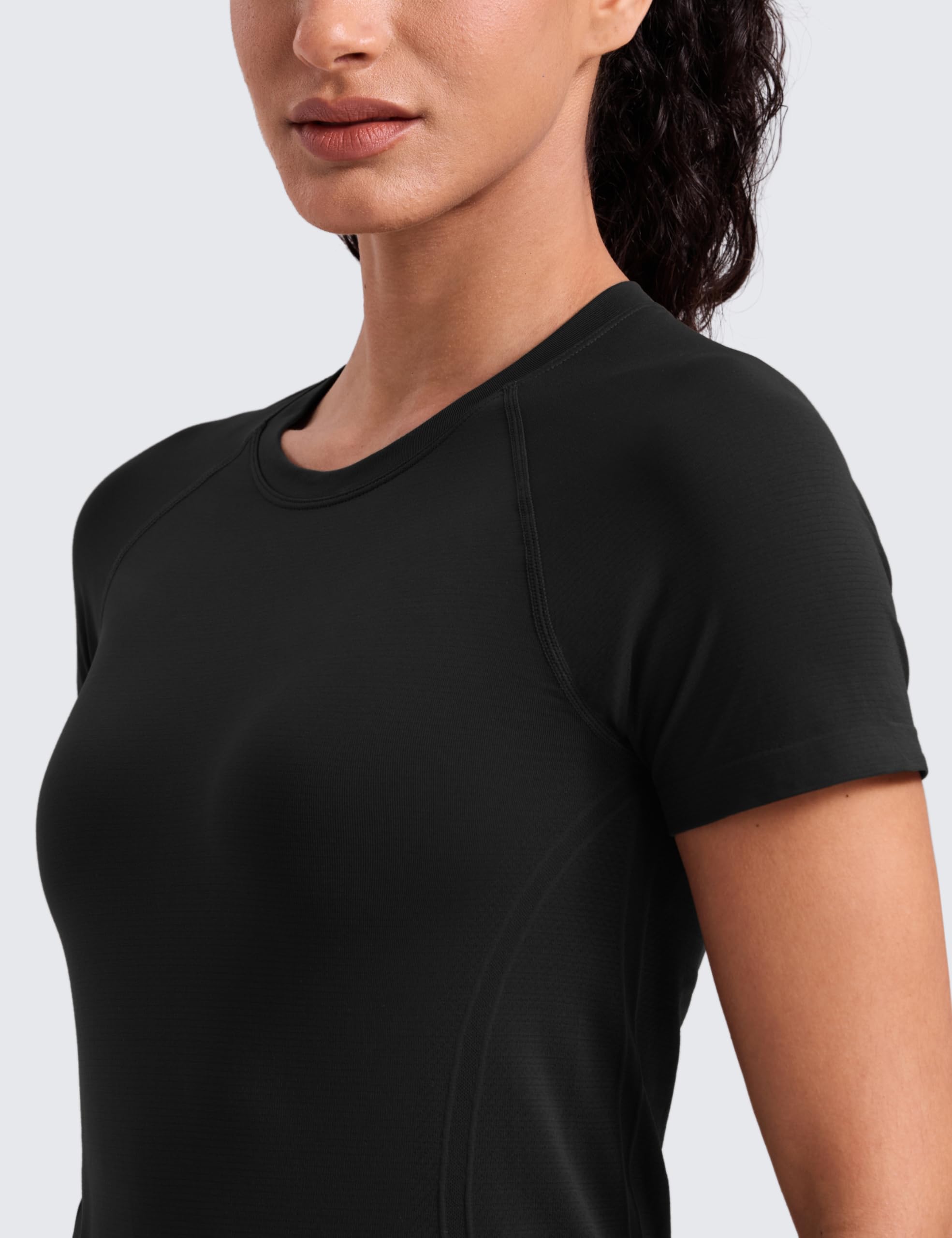 CRZ YOGA Damen Nahtlos Sport T-Shirt Atmungsaktiv Shirts Sportshirt Laufshirt Gym Workout Kurzarm Schmale Shirt
