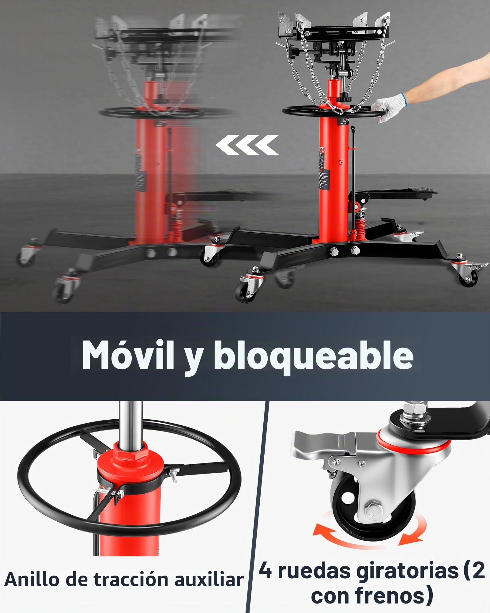 VEVOR Gato de Transmisión Hidráulico 1660 lbs Telescópico Vertical de Elevación 85 x 65 x 85 cm Rojo Acero Bomba Hidráulica de Pie de Elevación Gatos de Accionamiento Hidráulico de un Cilindro