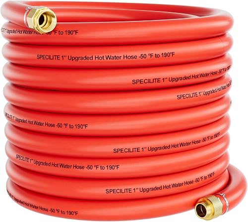 SPECILITE 1" x 75FT Hot/Cold Rubber Garden Water Hose, -50℉-190℉, Red