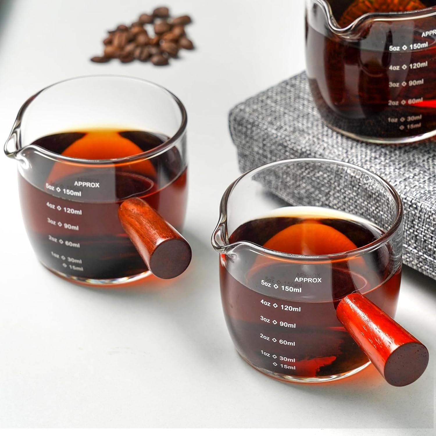 Wooden Handle Graduated Single Mouth Cup 150ml Glass Coffee Cup Glass Graduated Milk Cup Clear Glass By