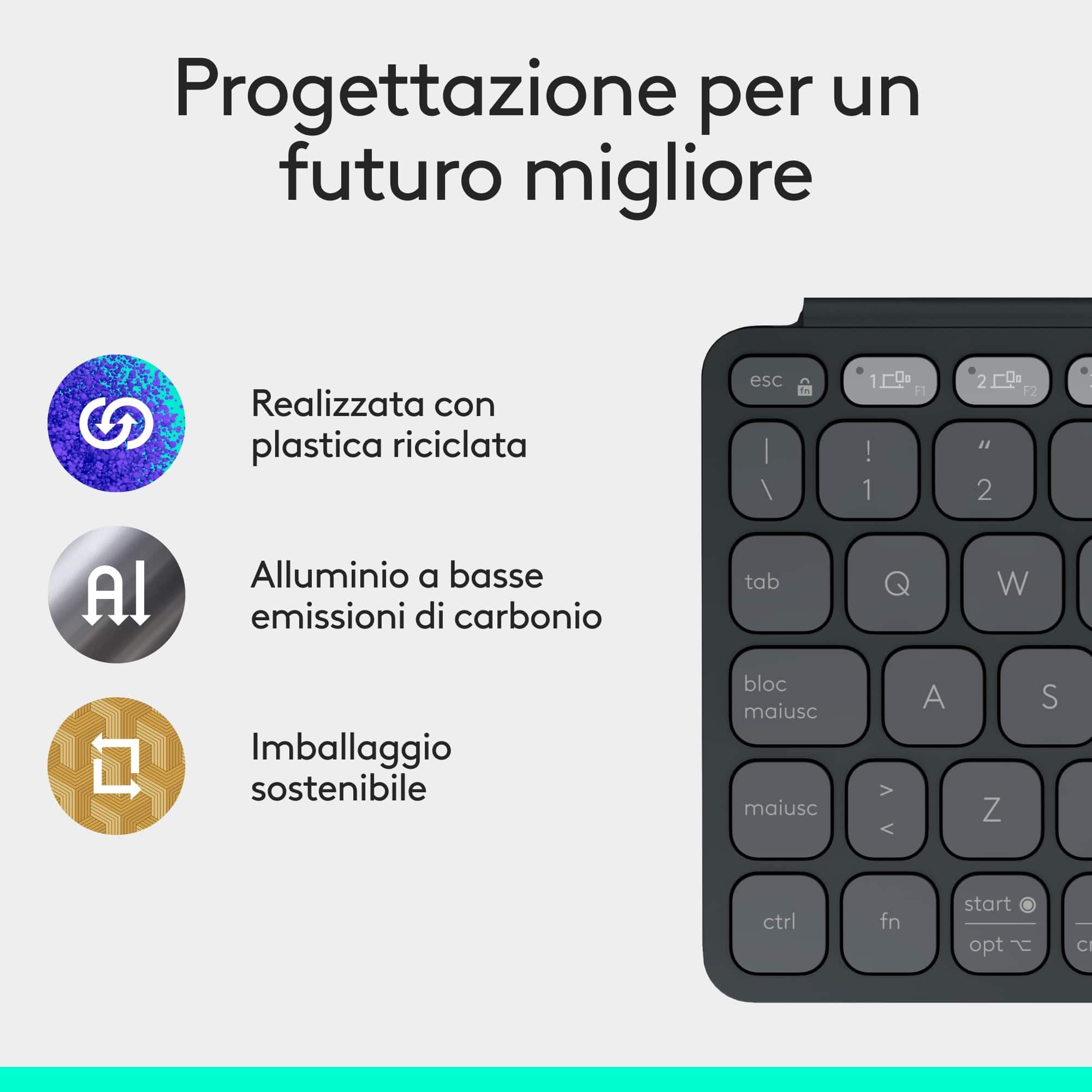 Logitech Keys-To-Go 2, tastiera Bluetooth portatile per tablet (Grafite) | Coperchio integrato, wireless, sottile, compatta per Windows, Android, Linux, iPad, iPhone, Mac, Apple TV, QWERTY ITA