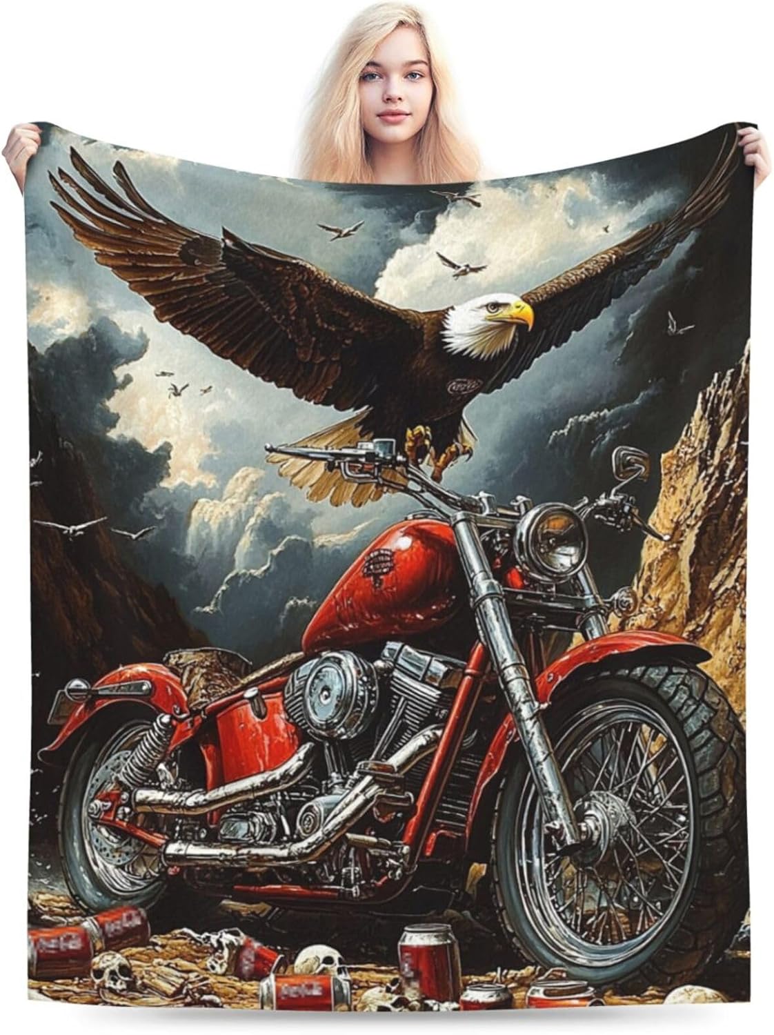 Motorcycle Eagle Blanket Soft Plush Fleece Throw Blankets Cozy Fuzzy Motorcycle Stuff Bedding Gifts for Women Girls Boys Kids Adults 40"X50" - Image 3