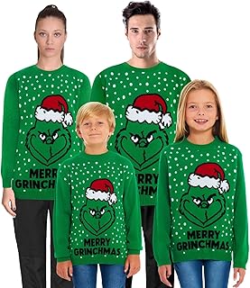 Newcamp LTD New Camp Ltd Christmas Jumper - Unisex 100% Acrylic Grinch Festive Knit Crew Neck Sweater for Family - Soft & Cosy Chunky Knit Matching Holiday Outfit for Men Women & Kids