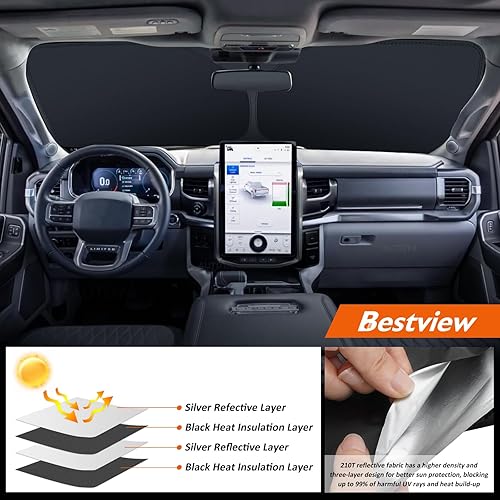 Miniatura 26 de Bestview Parasol para parabrisas compatible con Ford F250 F350 2008-2016, parasol para ventana delantera, bloquea los rayos UV del calor, plegable