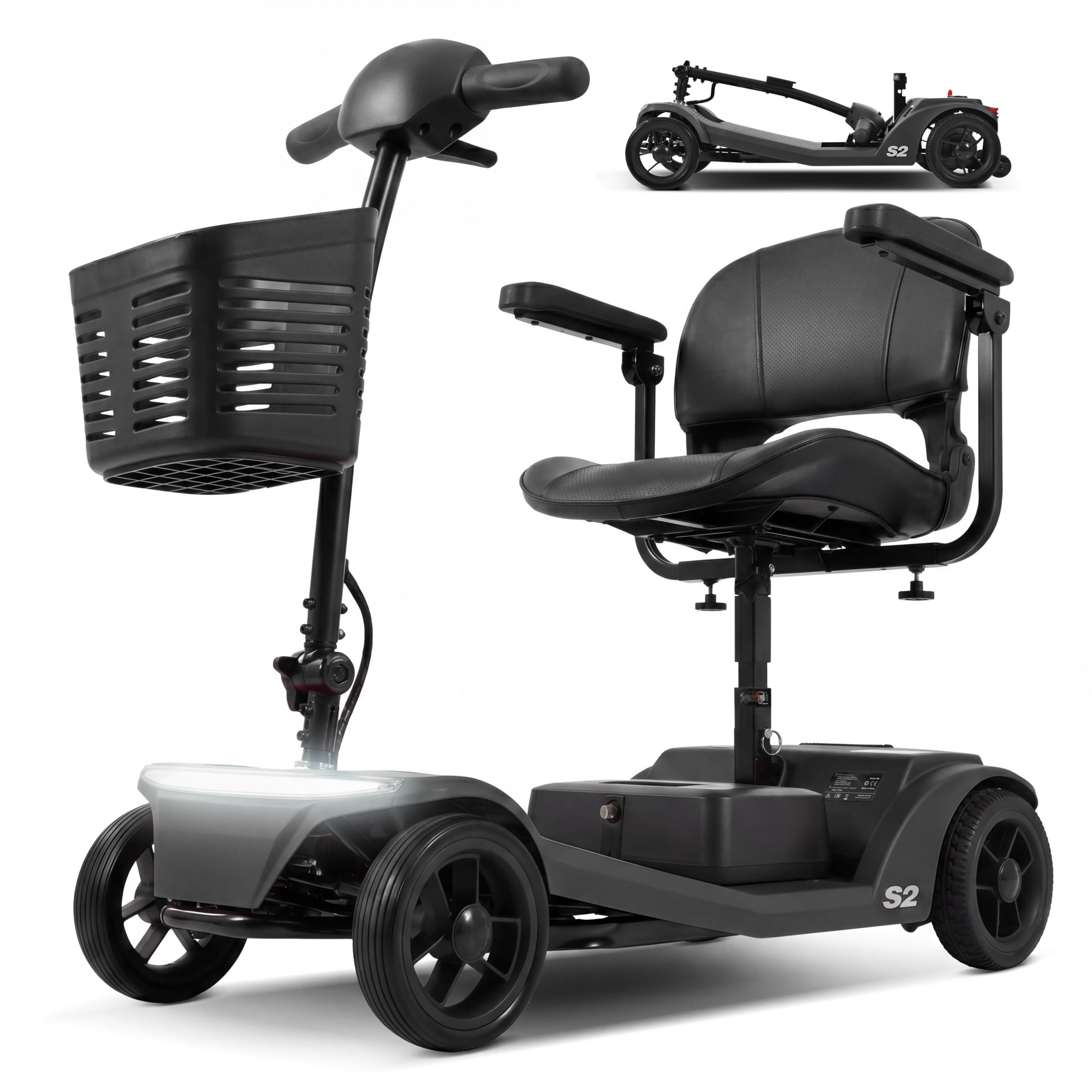 Elektromobil​ Seniorenmobil​– rollstuhl elektrisch faltbar, 4 Räder Faltbare 15 KM-20KM Reichweite, LED-Sicherheitsbeleuchtung,USB Port,Bis 136kg Belastung,elektroroller mit sitz Schwarz