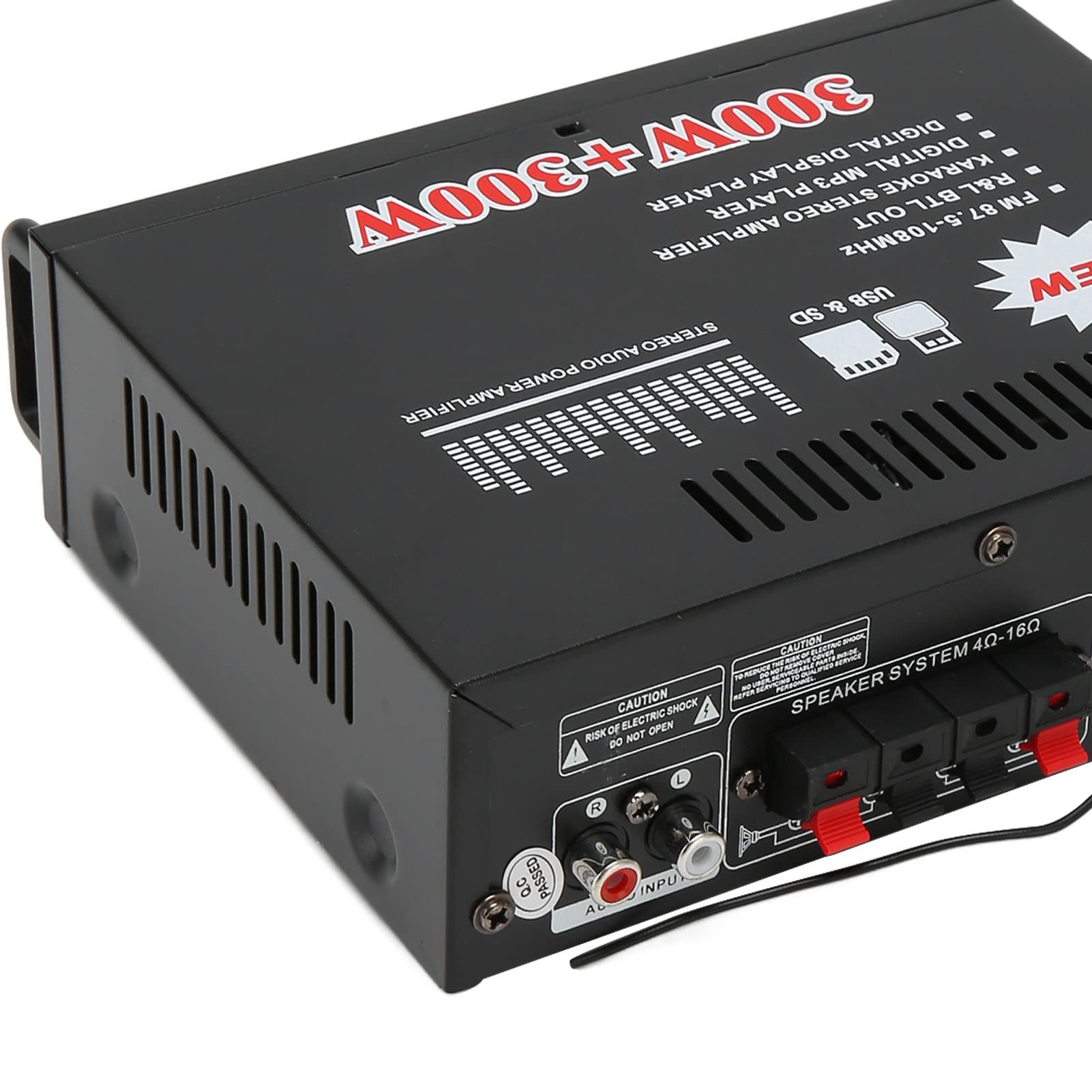 Amplificador de Potencia de Audio Bluetooth, Amplificador de Montaje en Bastidor de Chasis Profesional de 300 W con Ajuste de Graves y Agudos, Retroiluminación LED, Sonido Claro,