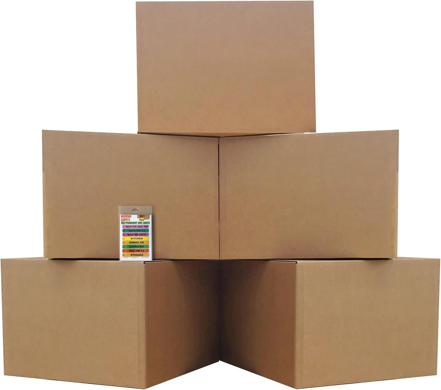 Extra Large Boxes, 23"x23"x16", 5 Pack, 60 Moving Labels, For Packing, Storage & Moving, Corrugated Boxes, For Fragile