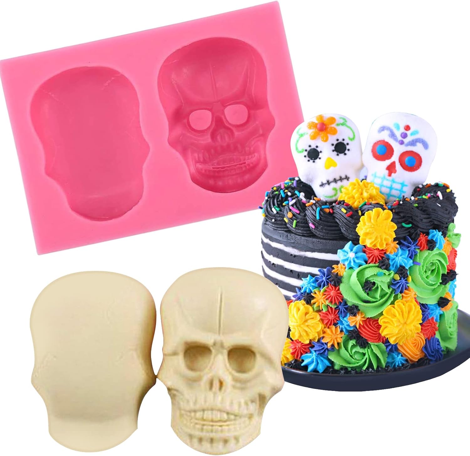 Palksky 3D Skeleton Skull Silicone Fondant Mold Clay Mold Jewellery Button Cake Mold Chocolate Mold