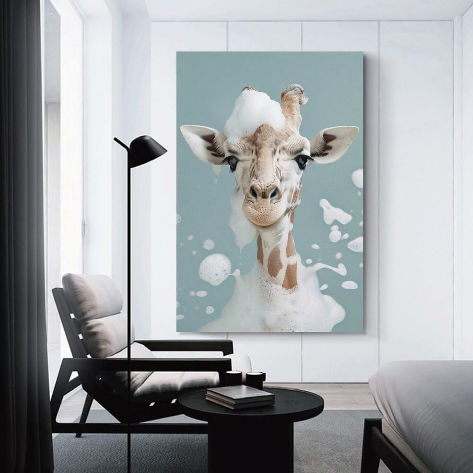 Junmoney Cute Giraffe Taking A Bubble Bath Room Decor Wall Art, 20x30inch(50x75cm), for Feature Walls in Flats Or Modern Rooms, Wall Decor Suited to Curated Displays