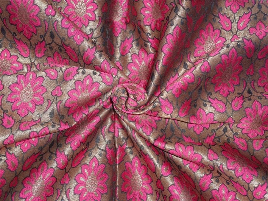 Tissu brocart rose noir or métallisé coupon de tissu jacquard 44 pouces BRO292