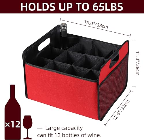 Miniatura 3 de Portador de vino para 12 botellas, caja de almacenamiento plegable para botellas de vino, botella de licor de fieltro de alta calidad con asas para