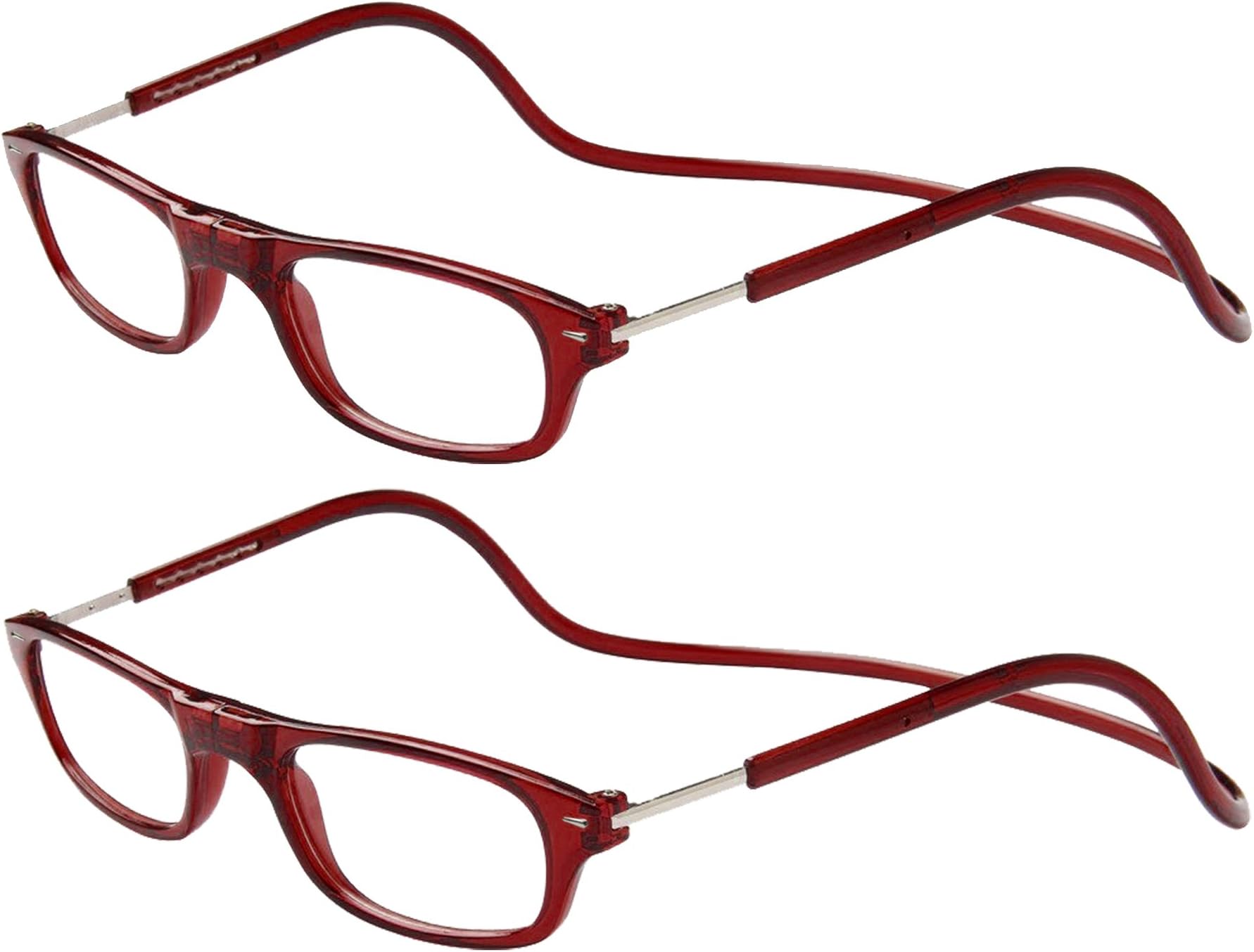 TBOCPack: Reading Glasses Eyeglasses Eyewear – (Two Units) Burgundy Frame +1.50 Optical Power Magnetic Adjustable Neck Hanging Presbyopia Eye Strain Vision Lenses Men Women Prescription