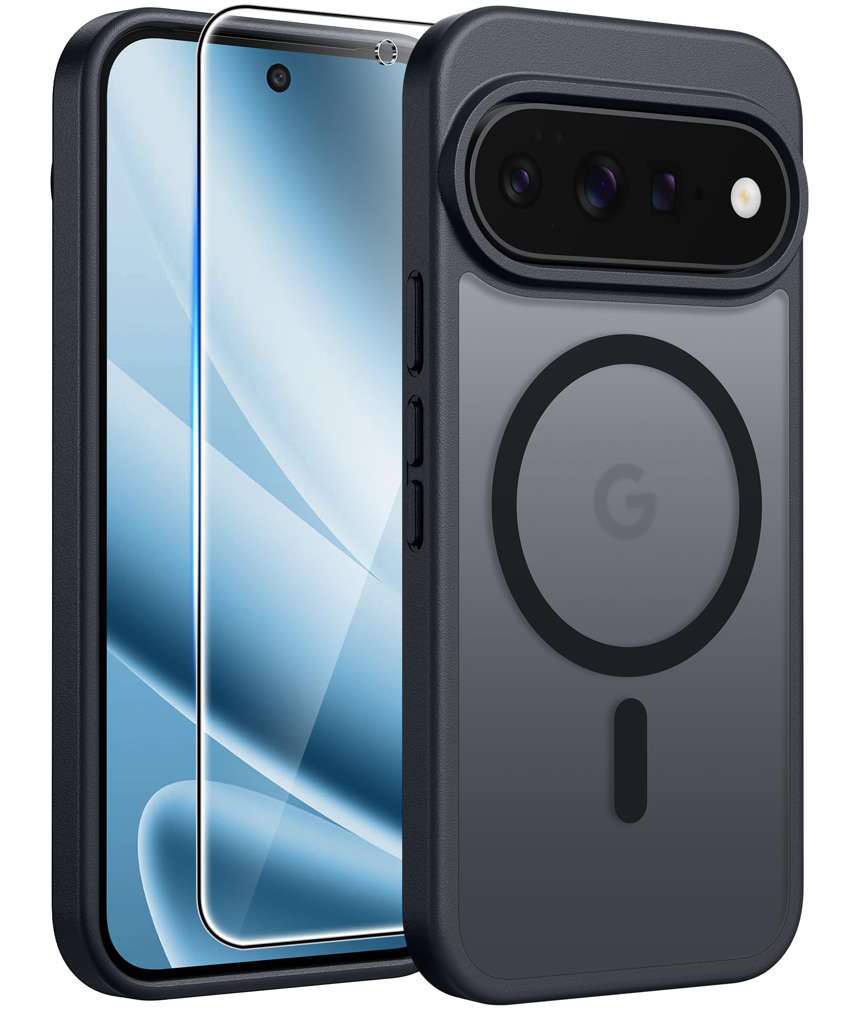 FNTCASE for Google Pixel 11 Pro XL Case, Fit for Magsafe, Screen Protector | Translucent Matte Magnetic Back, 14FT Military Grade Drop Protection, Shockproof Protective Phone Cover, Black