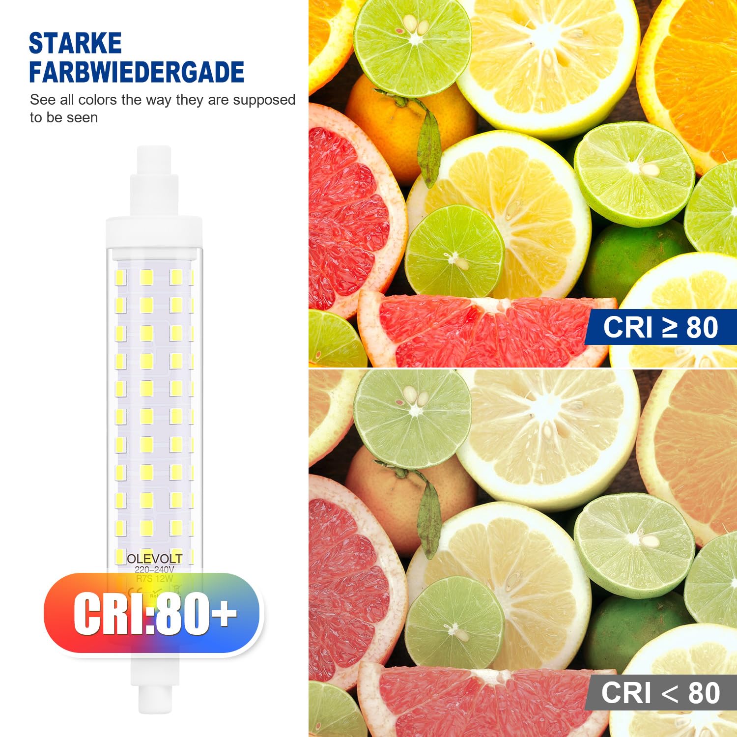 OLEVOLT Lampadine R7S 118mm LED 12W Luce Fredda 6000K 1380LM, Equivalente a Lampada Alogena R7S J118 120W, AC 220-240V, R7S LED 118mm Non-Dimmerabile Nessun Sfarfallio, Set di 2