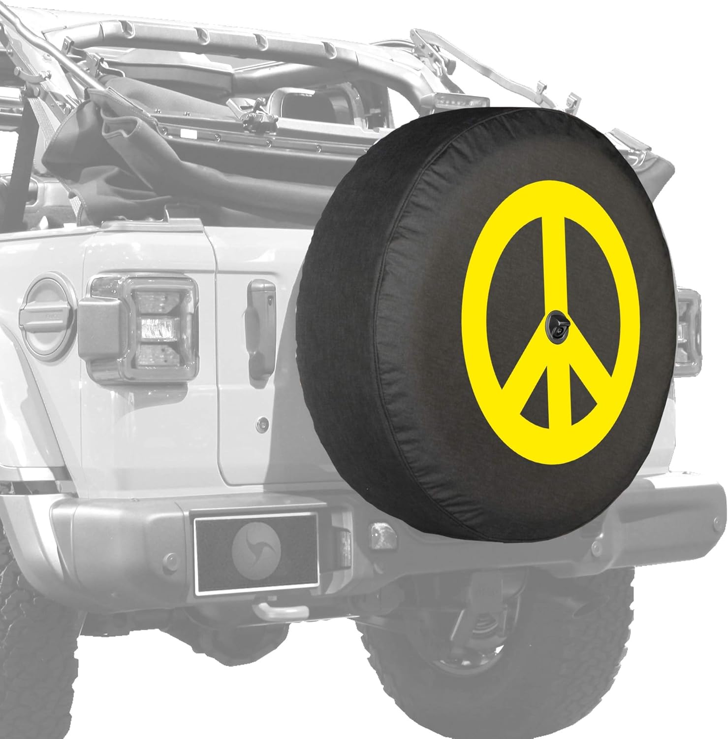Boomerang - Peace Sign (Yellow Print) - 33" Soft JL Tire Cover for Jeep Wrangler JL (with Back-up Camera) - Rubicon (2018-2024)