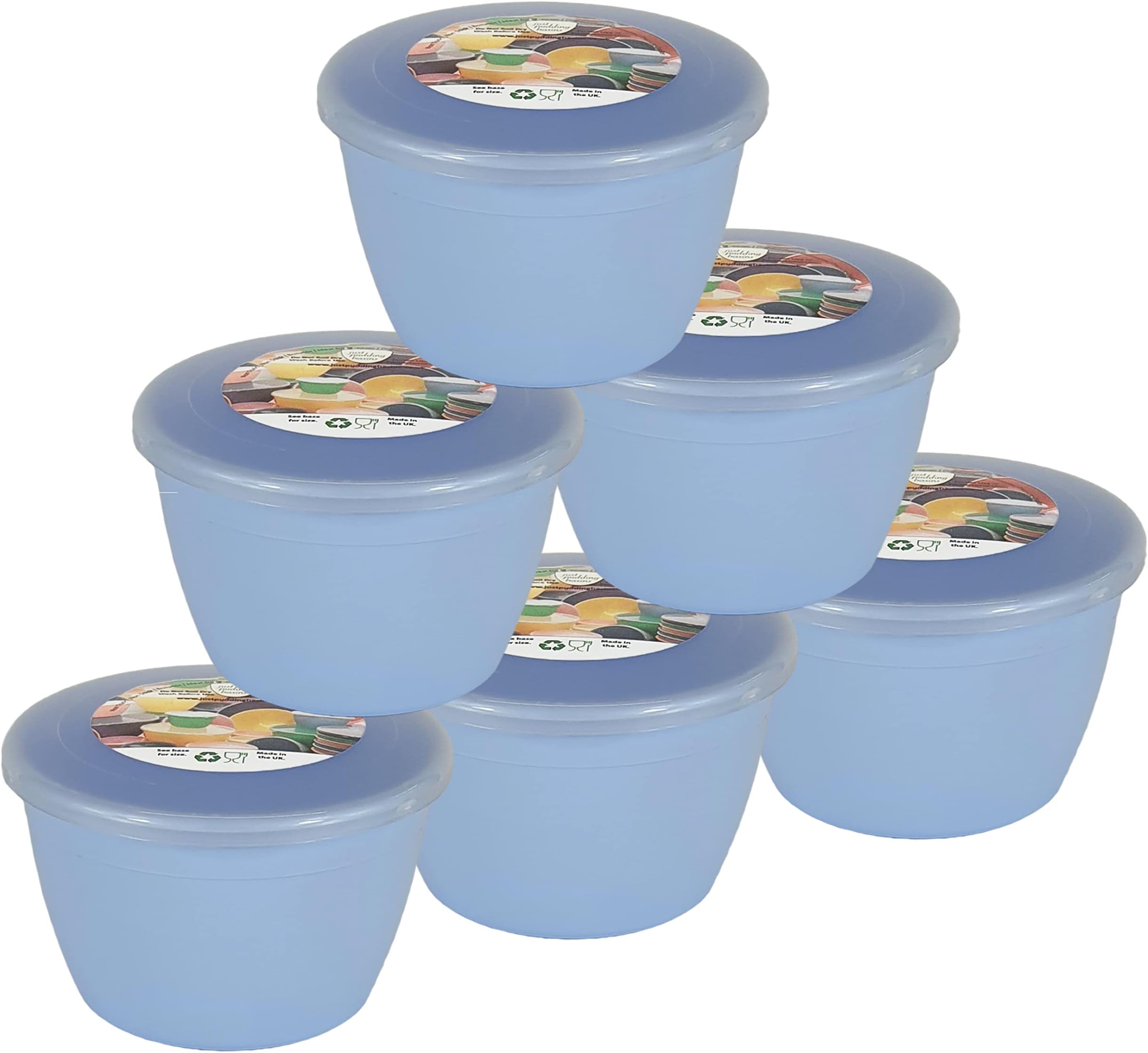 Just Pudding Basins Pastel Colours 1/2 Pint 0.5pt Basin and Clear Lid Pack of 6 Plastic Steaming Bowls Sky Blue (Blue)