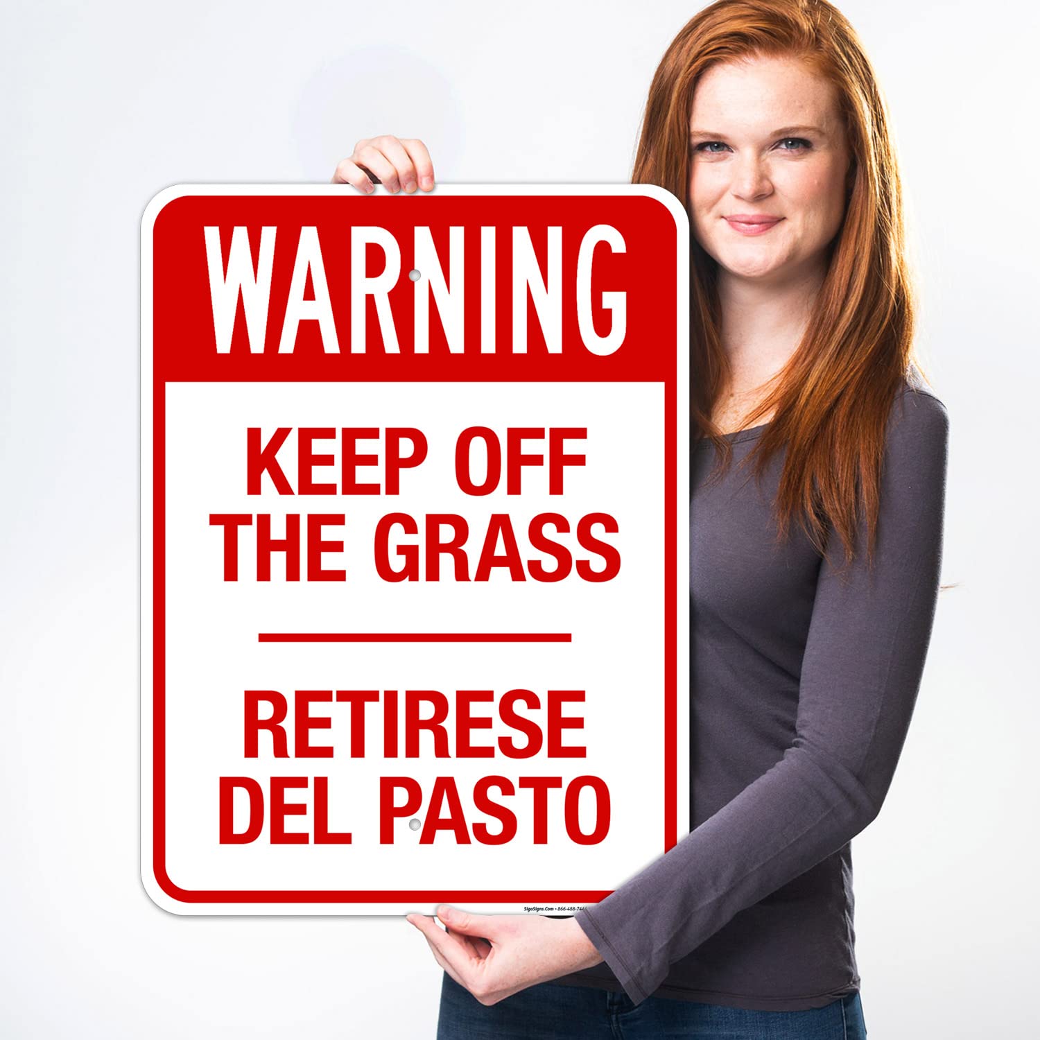 Warning Keep Off The Grass Bilingual Sign, 18x24 Inches, Rust Free .063 Aluminum, Fade Resistant, Made in USA by Sigo Signs