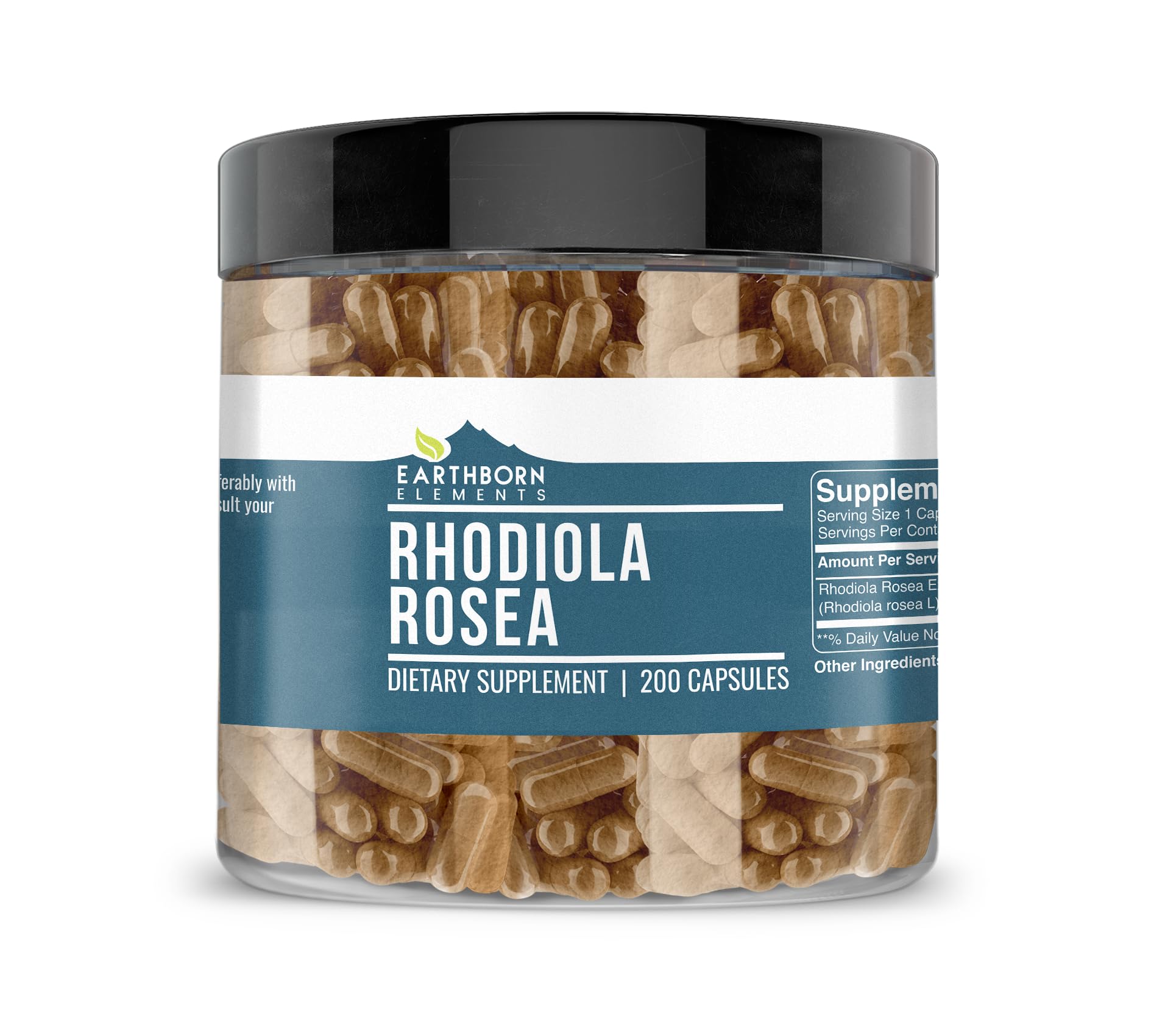 Earthborn Elements Rhodiola Rosea Root Extract 200 Capsules, Pure & Undiluted, No Additives