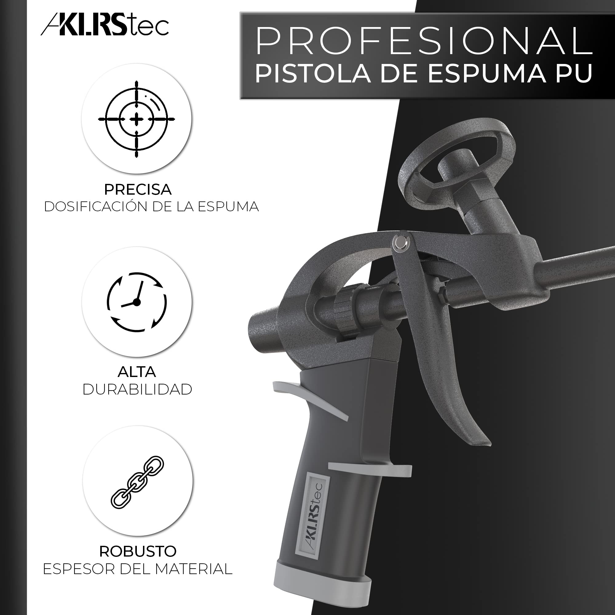 KLRStec Pistola de espuma de PU profesional con revestimiento de teflón PTFE 750ml 1k 2k