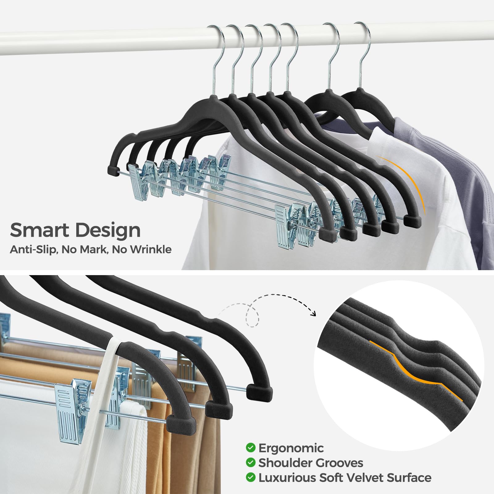House Day Samt-Kleiderbügel mit verstellbaren Clips, 30 Stück, Rutschfester Anzug-Organizer mit 360°-Haken, robuster Kleiderbügel für Hosen, Röcke, Blusen, Kleider, Outfit-Kleider, für alle