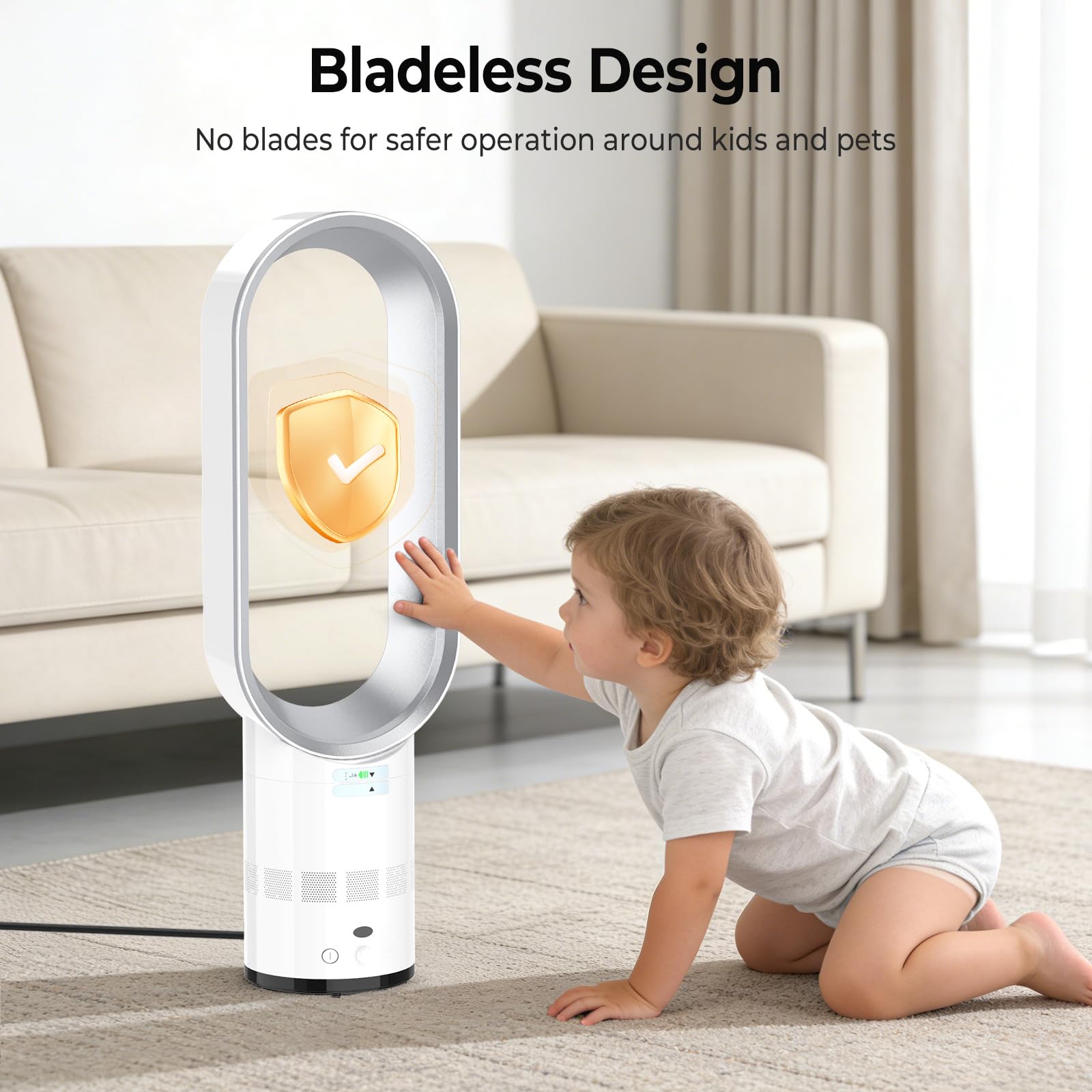 Eznaobo Ventilatore a torre senza pale con purificatore d'aria, ventilatore silenzioso da 25,7 pollici per la camera da letto, funzione di oscillazione a 80°, timer da 2 ore, ventilatore da terra