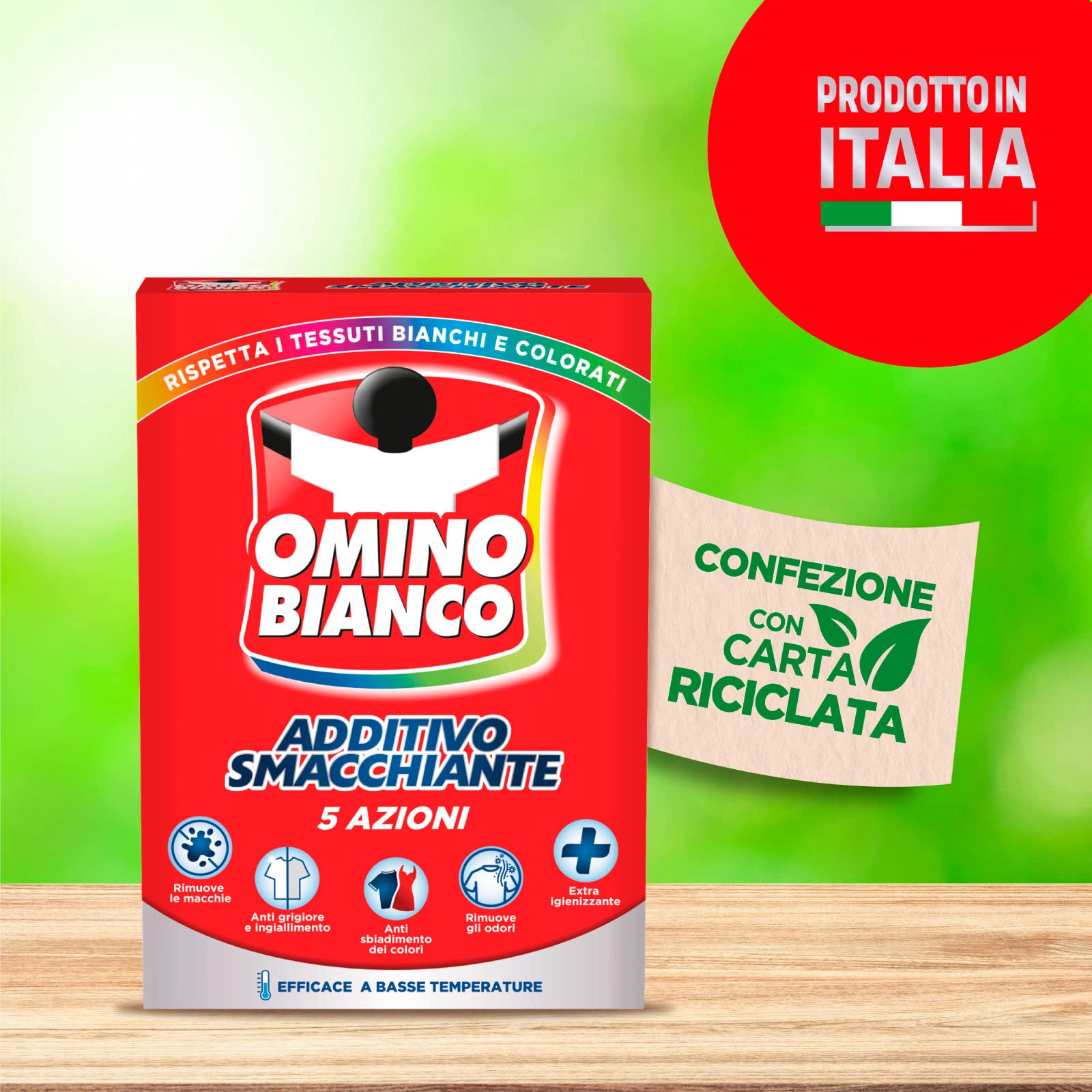 Omino Bianco - Aditivo para lavadora en total 5 acciones en 1 en polvo para ropa, quitamanchas e higienizante, 500 g x 8 unidades