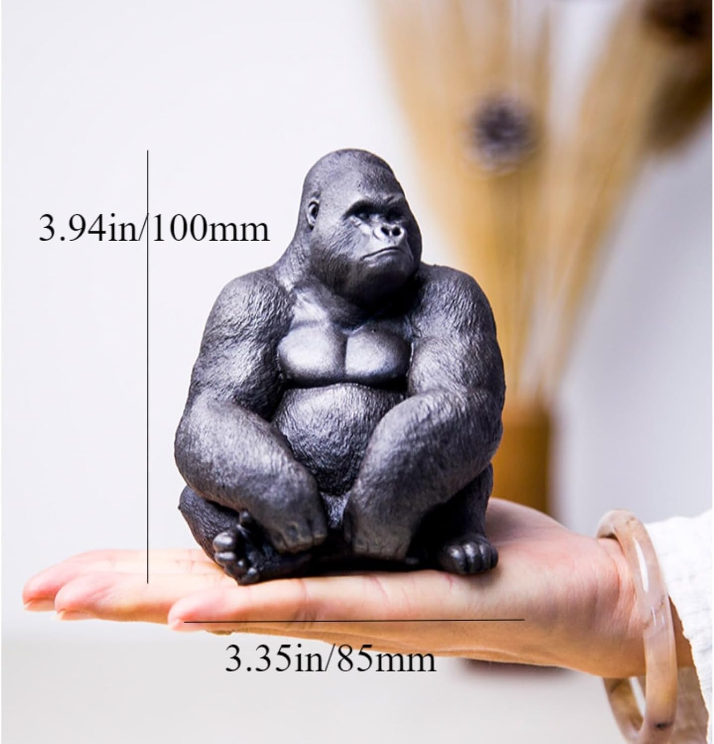 Generic Realistic Black Cast Iron Sitting Gorilla Figurine for Home Decor,Metal Animal King Kong Sculpture Study Bookshelf, Wall Shelf, Living Room,Office,Garden Decor, sytd1112240712001